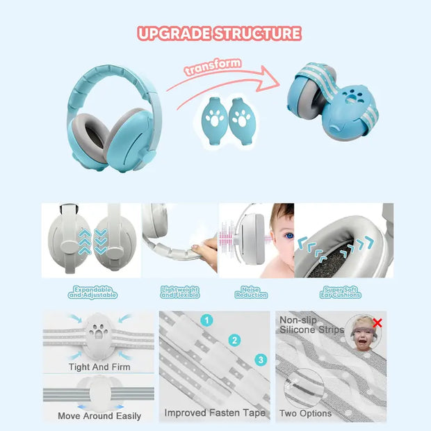 Baby Noise Cancelling Headphones: Adaptable 2-in-1 Design (Comfortable Earmuffs for 0-48 Months old Baby)