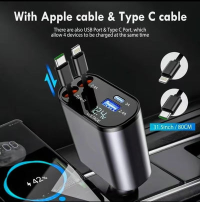 Premium 4-in-1 Retractable Car Charger Adapter 120W