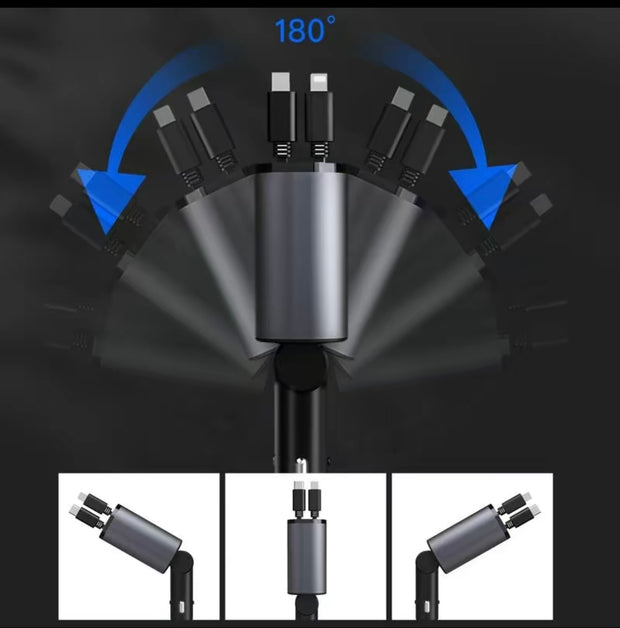 Premium 4-in-1 Retractable Car Charger Adapter 120W