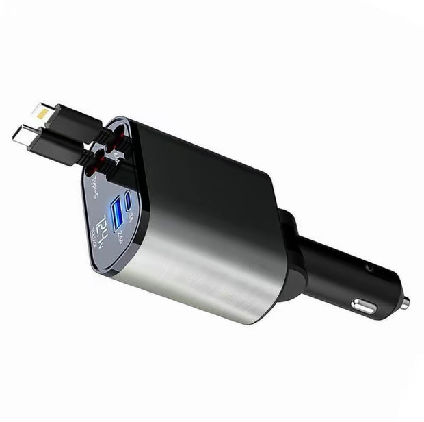 Premium 4-in-1 Retractable Car Charger Adapter 120W