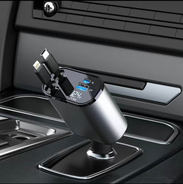 Premium 4-in-1 Retractable Car Charger Adapter 120W
