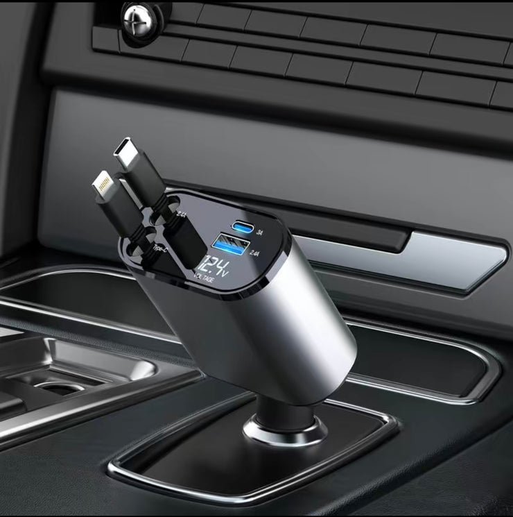 Premium 4-in-1 Retractable Car Charger Adapter 120W