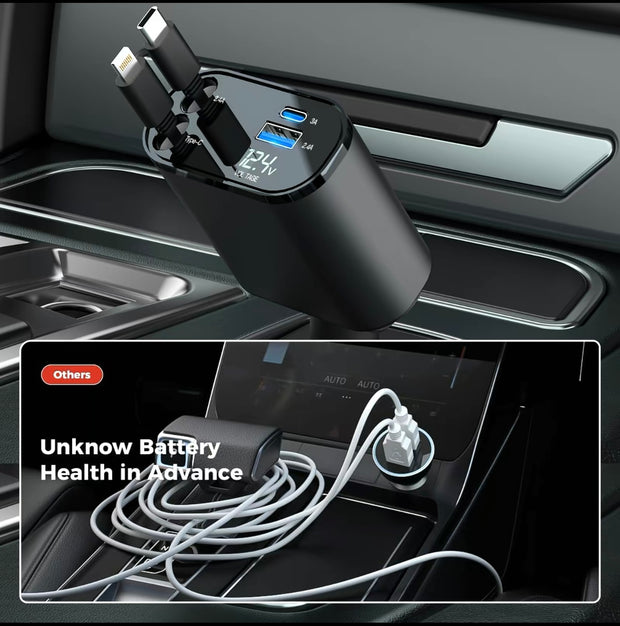 Premium 4-in-1 Retractable Car Charger Adapter 120W