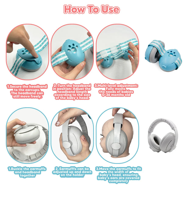 Baby Noise Cancelling Headphones: Adaptable 2-in-1 Design (Comfortable Earmuffs for 0-48 Months old Baby)